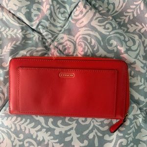 Red large coach wallet. Leather.